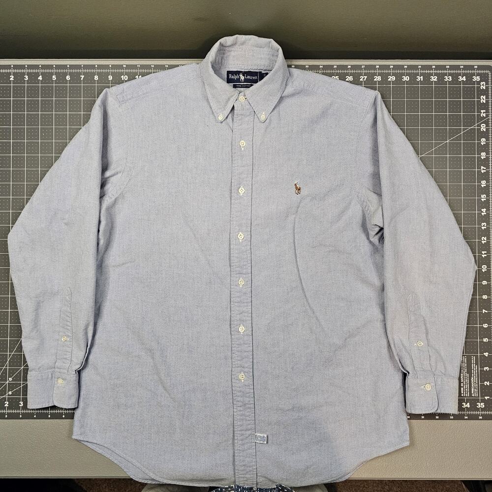 Polo Ralph Lauren Dress Shirt 16-33 Blue Chambray Preppy Academia Button Down